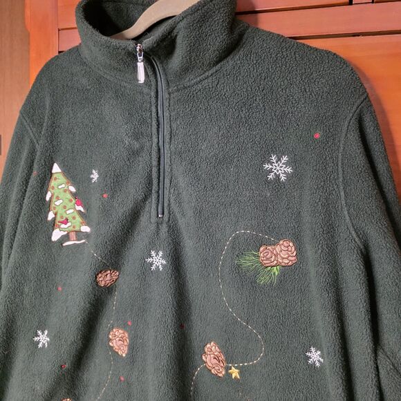 Northcrest Fleece Pullover Size 2X Christmas Holiday Green Cabincore 1/4 Zip - Picture 5 of 7